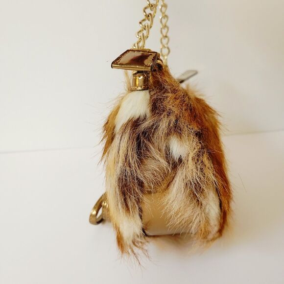 Sharif New York Faux Fur Crossbody Bag Gold Chain Strap NWT Boho Designer Purse - Picture 6 of 12